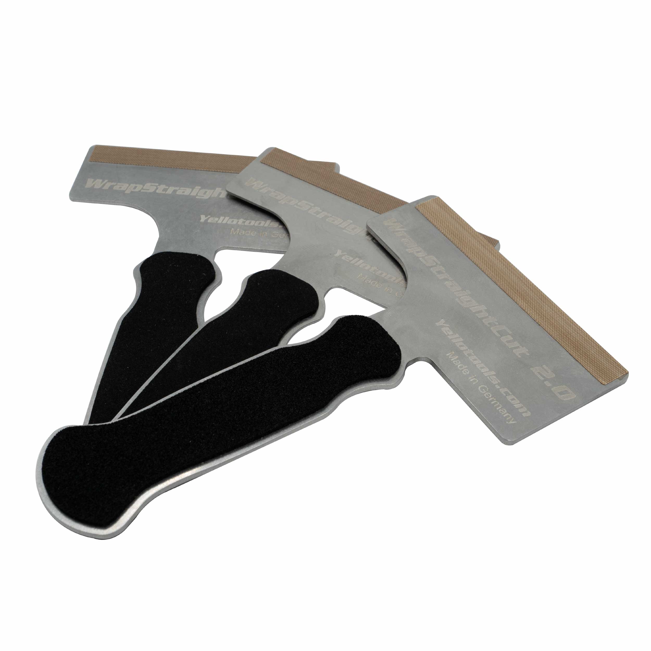 Yellotools CarWrapping Spachtel 3er-Set mit den Materialstärken 1,0 mm, 1,5 mm und 2,0 mm für präzise Distanzschnitte bei der Fahrzeugfolierung.
