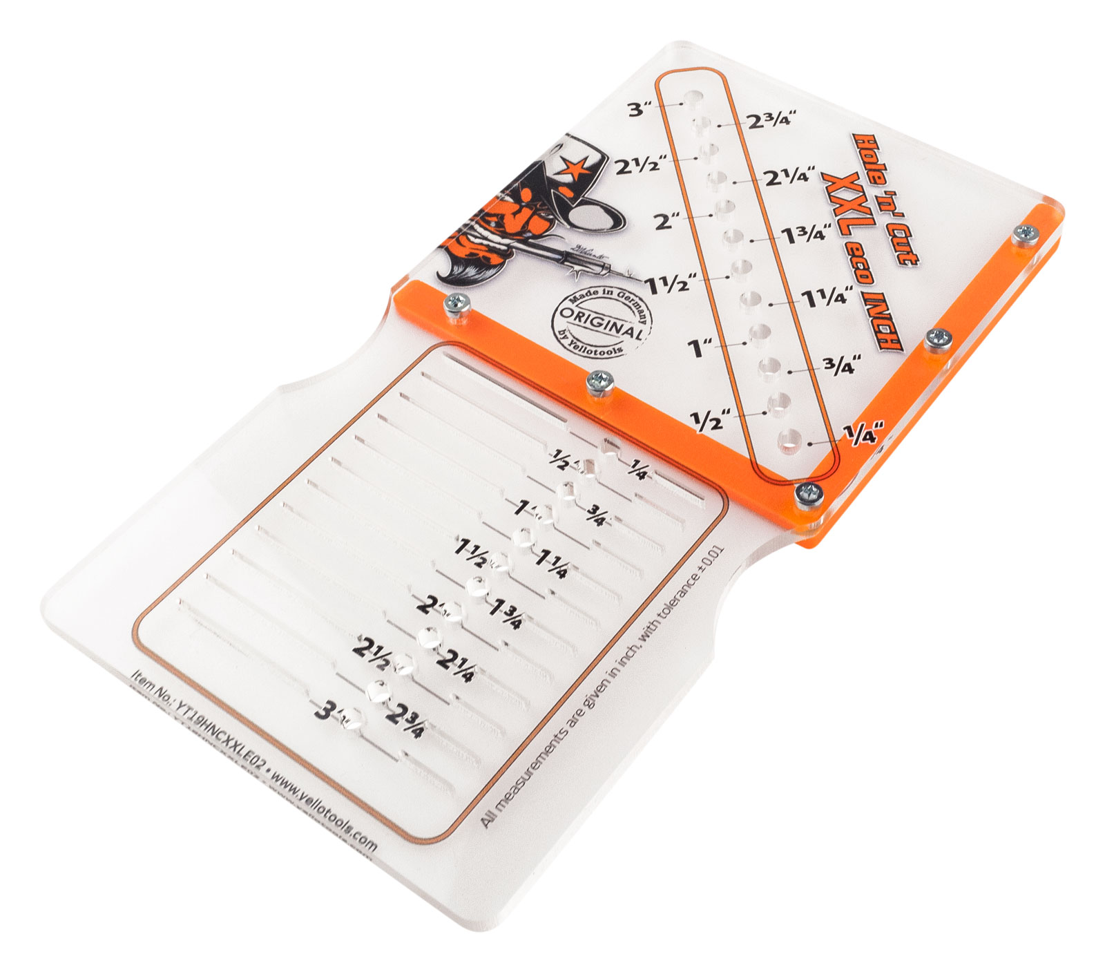 Yellotools Hole n' Cut XXL Eco Inch | transparente Bohrlochschablone