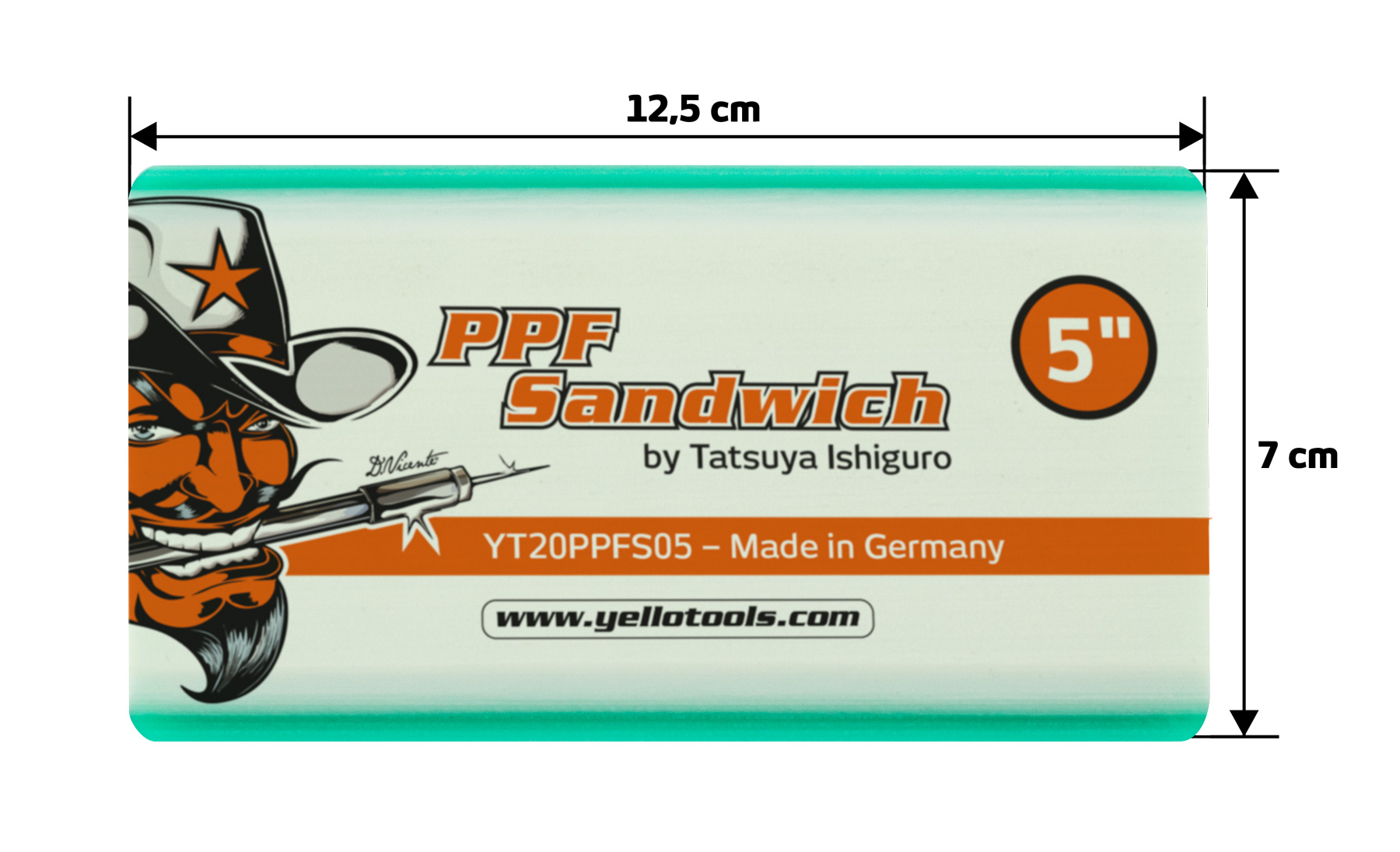 Yellotools PPF Sandwich | Paint Protection Film Squeegee 5" dimensions