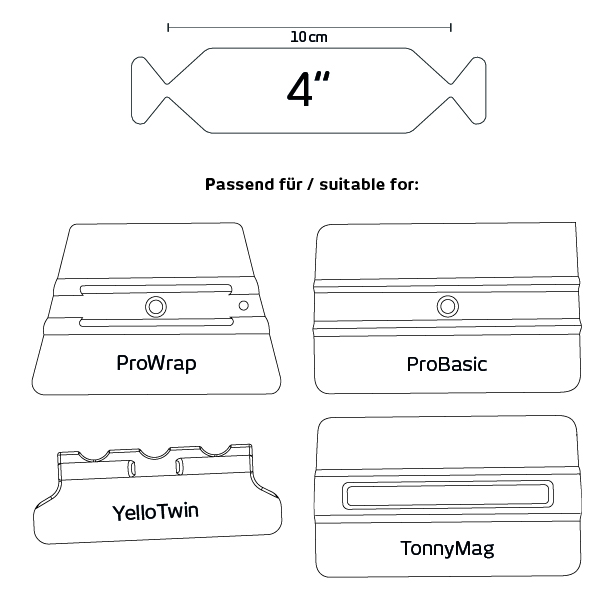 Yellotools APE T-Buffer 4" drawing with squeegees