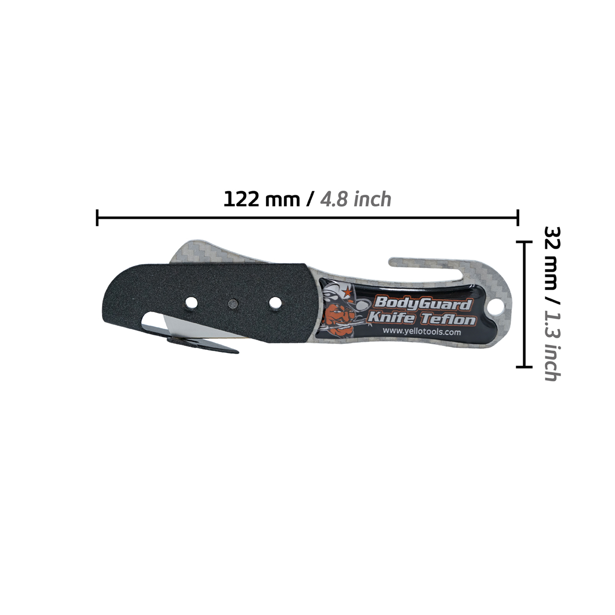 BodyGuardKnife Teflon dimension