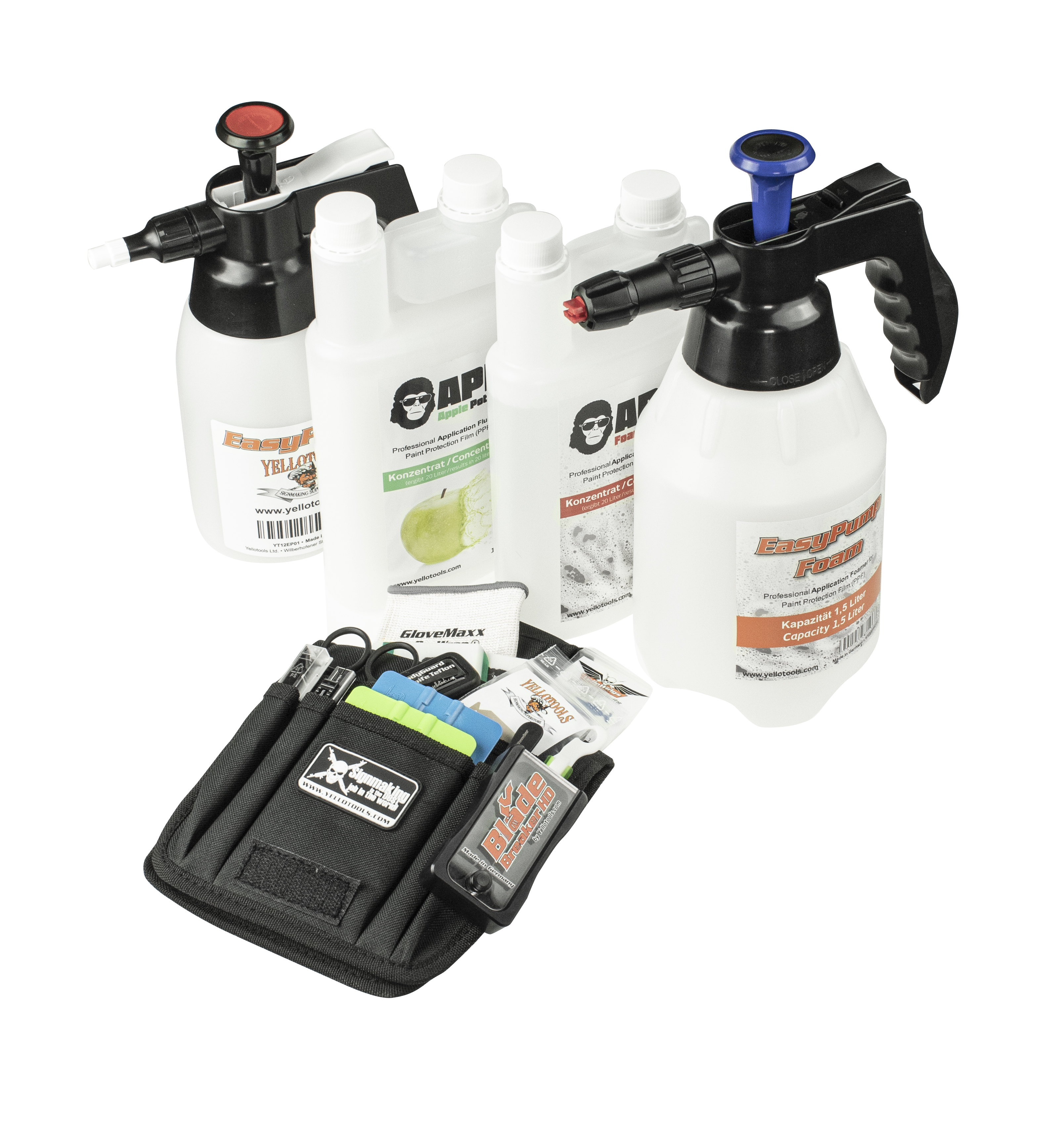 XXL tool set for paint protection films with tool bag and bonding liquids