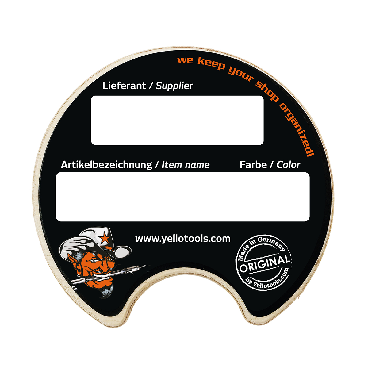 MediaLid Folienrollendeckel Vorderseite mit Feldern für Lieferant und Artikelbezeichnung