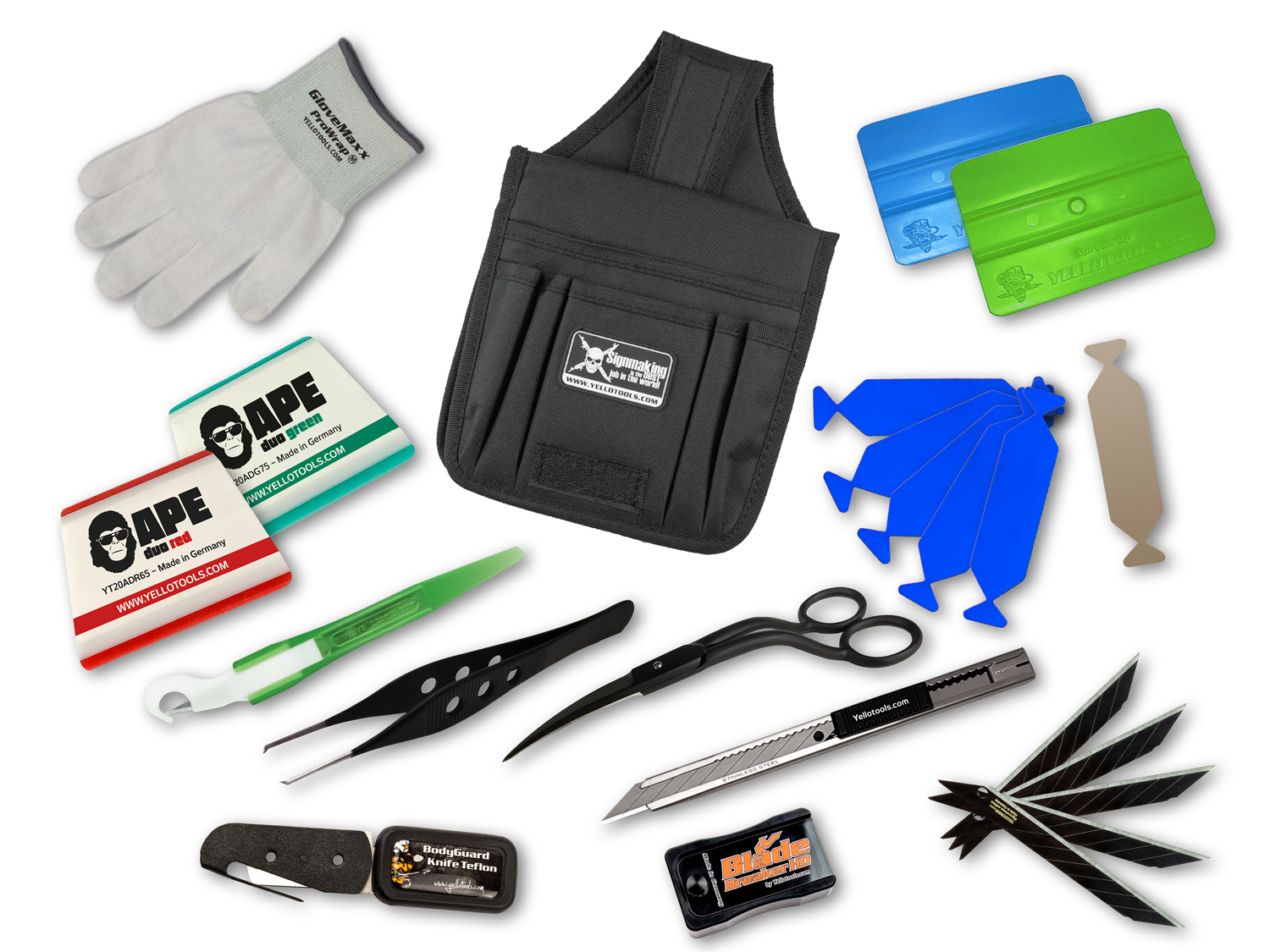 Tool set for paint protection foiling with tool bag Set components