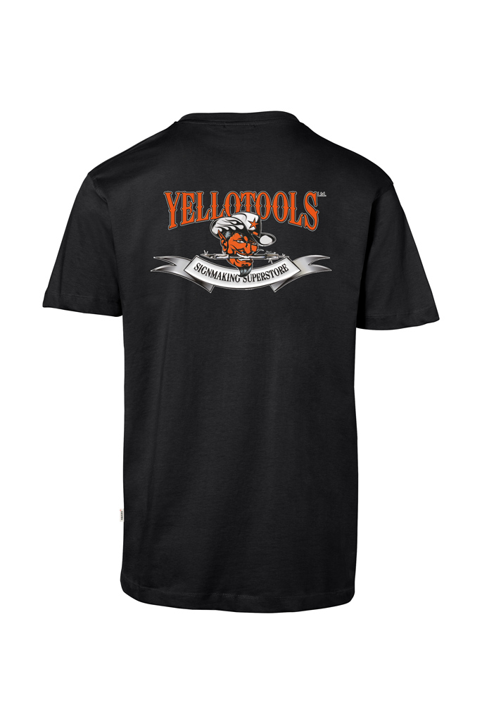 Yellotools men T-shirt with motive Yellotools behind