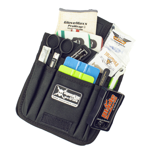 Tool set for paint protection films with a black tool bag